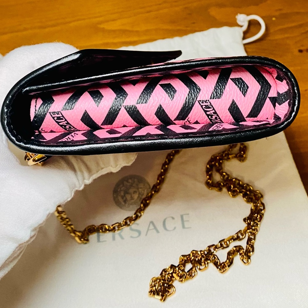 NEW Versace Pink La Greca Signature Coated Canvas Chain Crossbody Bag - Picture 9 of 17